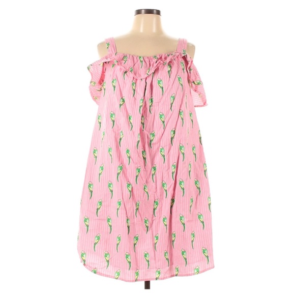 Crown & Ivy Puff Sleeve Dress Signature Stripe Parrot Button Back Shift - Picture 2 of 4